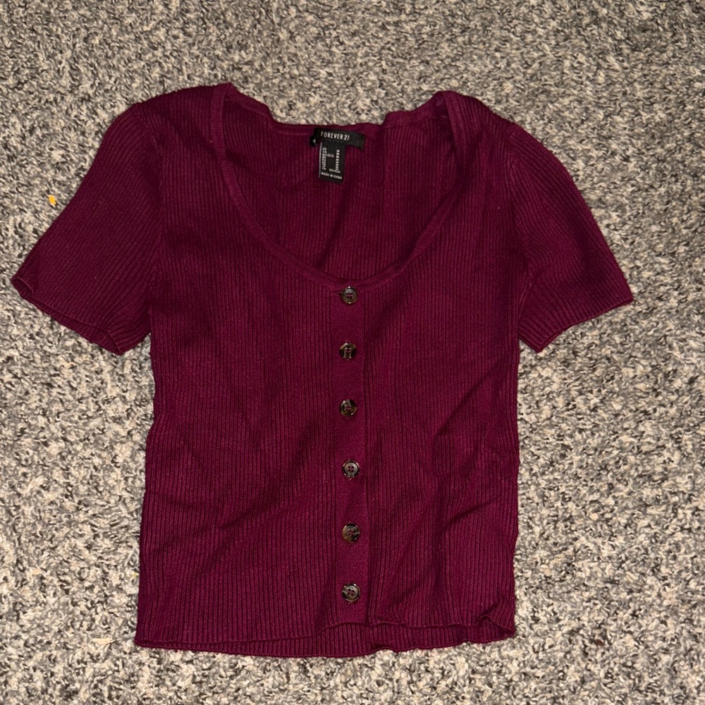 Forever 21 Deep Red Button-Down Shirt